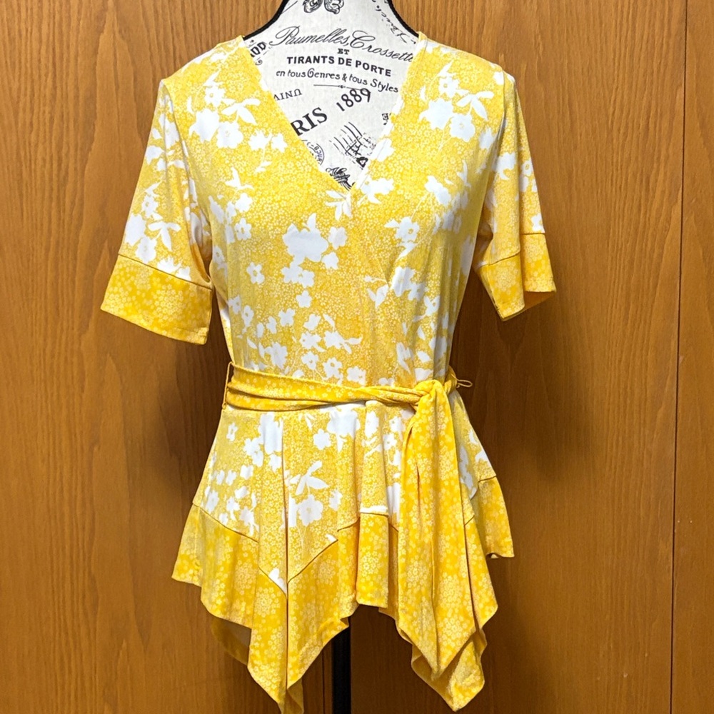 Michael Kors Yellow Floral V-Neck Blouse